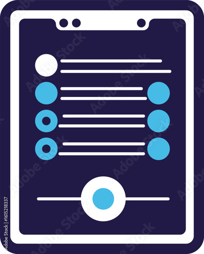 A stylized illustration of a tablet displaying a list with checkboxes.