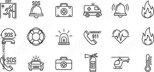 Emergency Icons. Editable Stroke. Set of thin line icons symbol collection