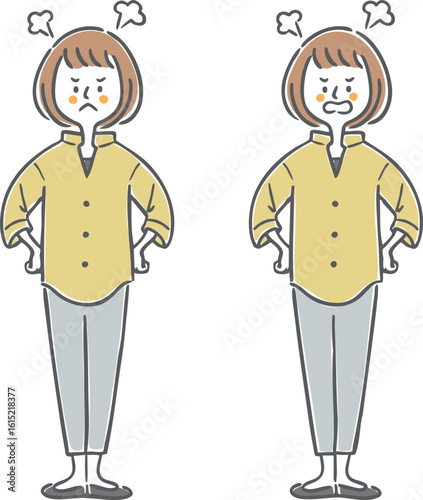 怒っている女性　全身　ベクター

