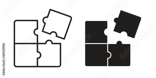 Puzzle pieces icon vector in simple flat design, outline.