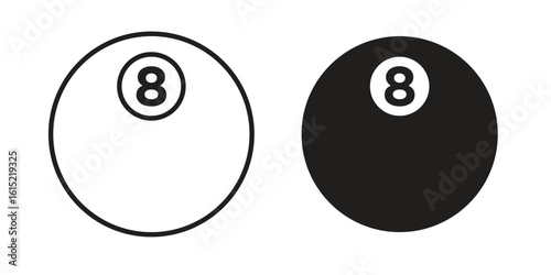 Pool 8 ball icon vector in simple flat design, outline.