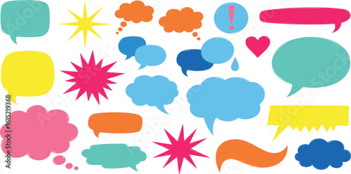 Set of hand-drawn speech bubbles. Speech balloon, frames, stylish, handwritten, doodle