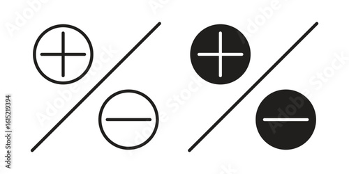 Plus minus icon vector in simple flat design, outline.