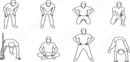 Set with people outlines isolated on white background. Man sitting. Top view. Vector illustration