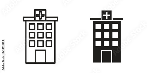 Hospital icon vector in simple flat design, outline.