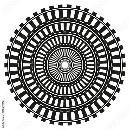 Circular railway track. Radial line pattern. Geometric Vector design. Transport abstract illustration.