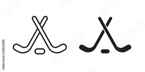 Hockey sticks icon vector in simple flat design, outline.