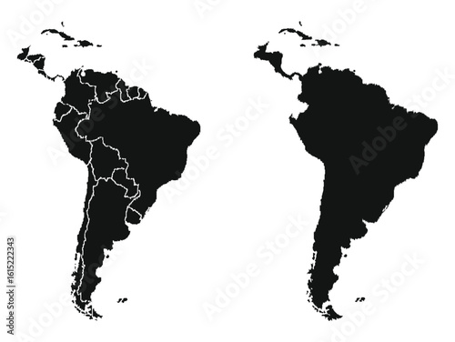 Latin America map. America. South America. Latin America map icon. Black map icon. Map silhouette. Vector illustration.