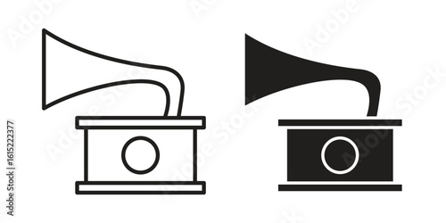 Gramophone icon vector in simple flat design, outline.