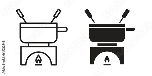 Fondue pot icon vector in simple flat design, outline.