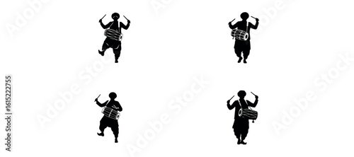 Silhouette of Energetic Dhol Player Performing – Traditional Pakistani Celebration Vector

