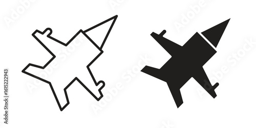 Fighter jet icon vector in simple flat design, outline.