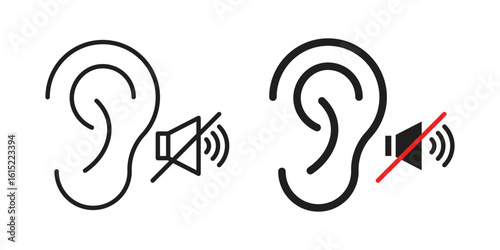 Ear deaf icon vector in simple flat design, outline.