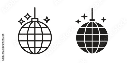 Disco ball icon vector in simple flat design, outline.