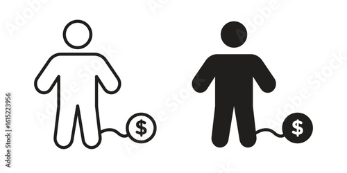 Debt icon vector in simple flat design, outline.