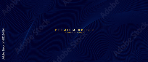 Elegant dark blue abstract background with fine flowing lines and premium text. Perfect for luxury branding, modern presentations, and professional design use.