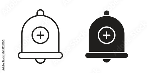 Cowbell circle plus icon vector in simple flat design, outline.