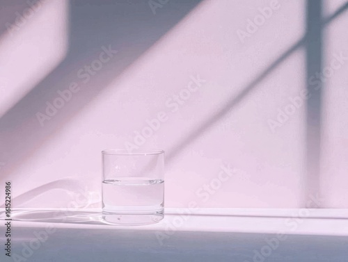 Simple glass of water, sunlit shadows