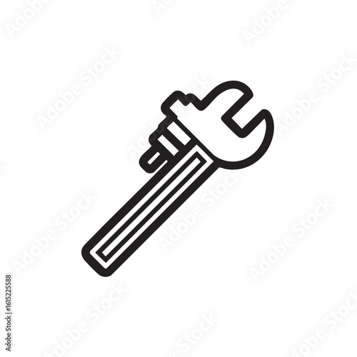  A simple line drawing of an adjustable wrench.