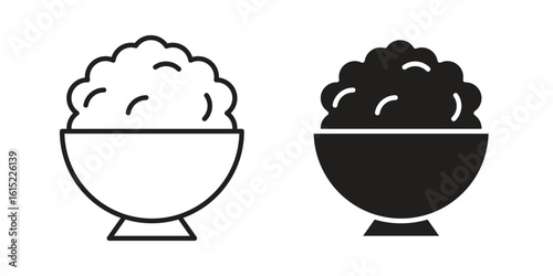 Bowl rice icon vector in simple flat design, outline.