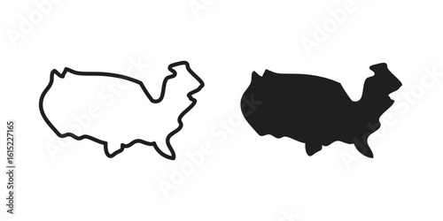 America map icon vector in simple flat design, outline.