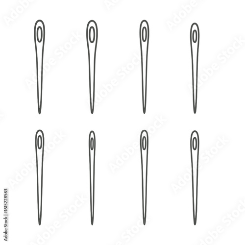Generational Needle Icons. Line style icons of Generational Needle Collections: steel embroidery needle, darning needle, quilting