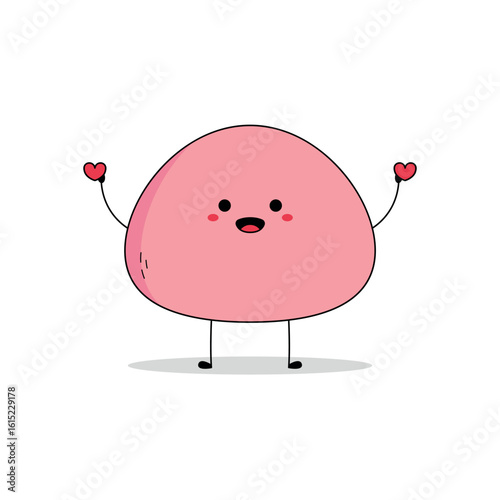 Cute pink mochi cartoon character spreading love doodle