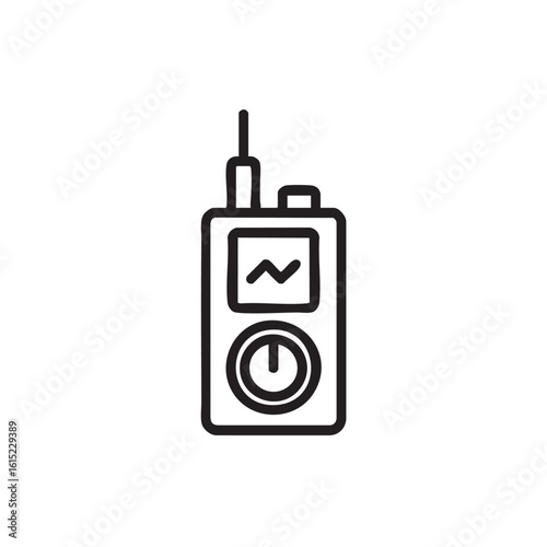 A line drawing of a walkie-talkie or radio.
