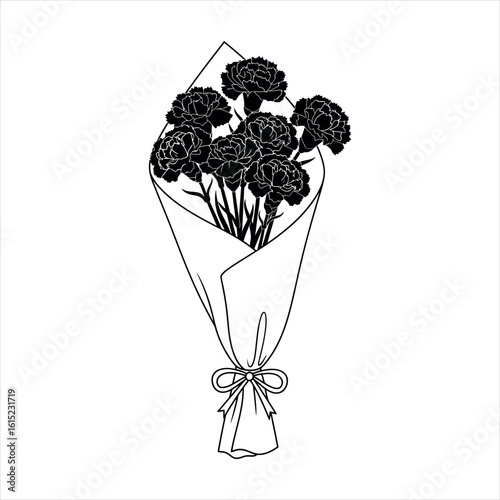 Elegant floral bouquet silhouette with vibrant colors isolated on white background