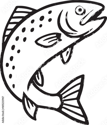 Jumping trout fish isolated on white background