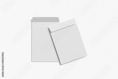 Realistic blank white letter paper C4 envelope front view on gray background