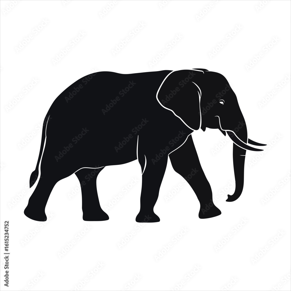 Fototapeta premium Majestic elephant silhouette isolated on white background representing africa and wildlife