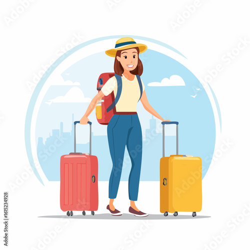 Happy Traveler with Luggage on a City Trip