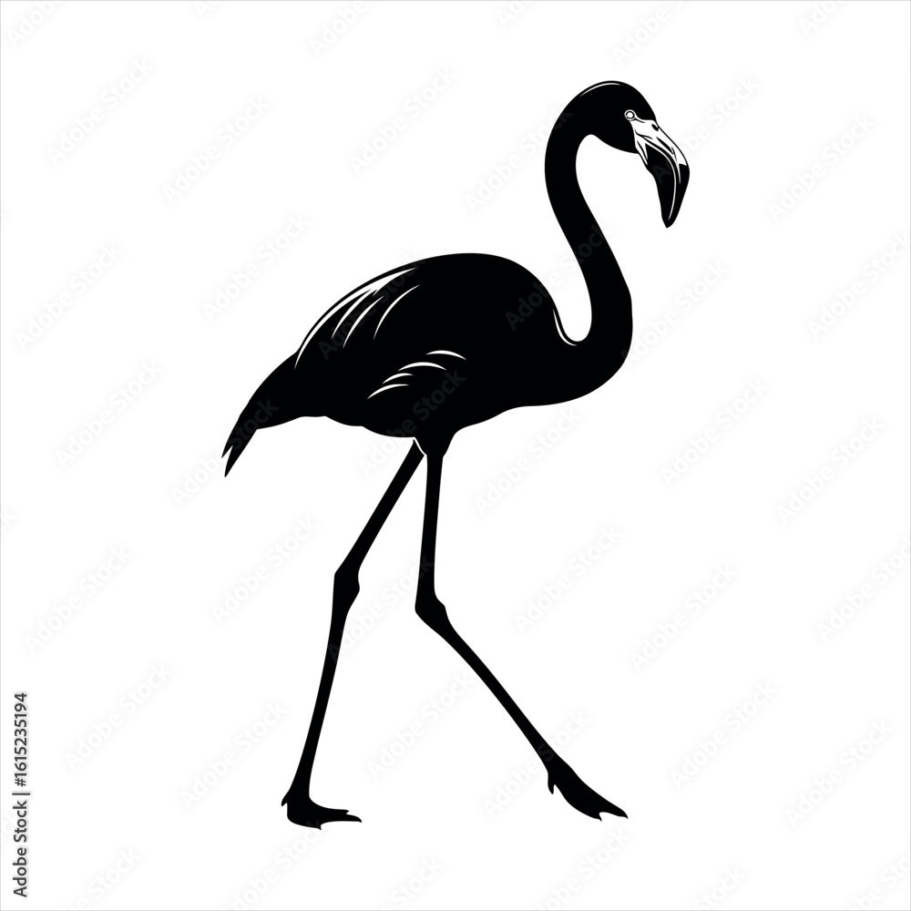 Obraz premium Elegant flamingo silhouette in profile isolated on white background