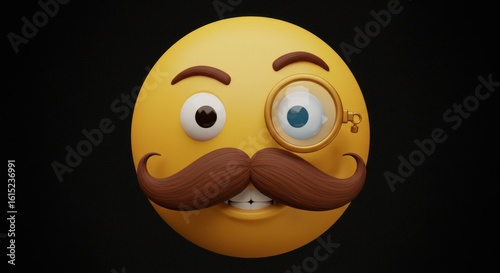 A humorous emoji with a monocle and mustache exudes playful sophistication and charm