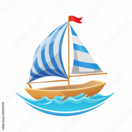 Cartoon Sailing Vessel with Striped Sails and Watery Background