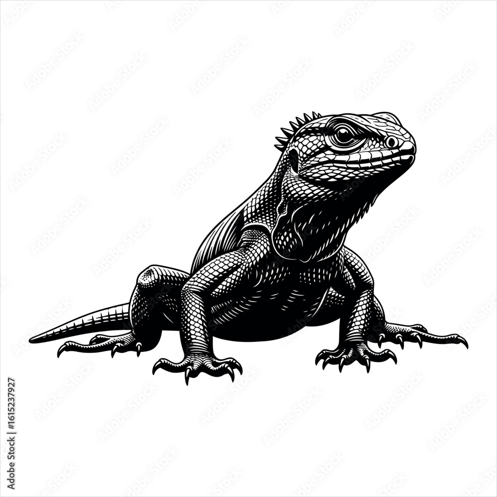 Fototapeta premium Illustration of a lizard in silhouette isolated on white background