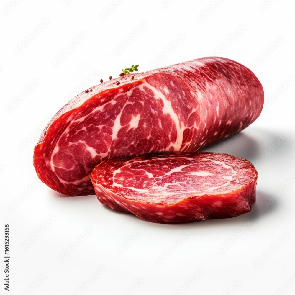 Sausages on isolated white background, meats, realistic photo Sausages on isolated white background, meats, realistic photo