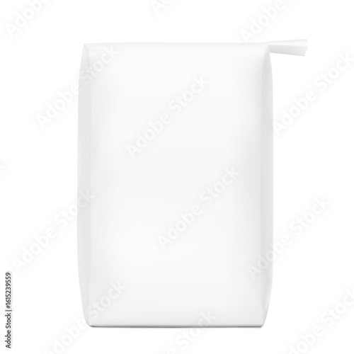 Valve paper bag mockup. Pasted valve bag mockup. High realistic. Vector illustration isolated on white background. Ready for use in presentation, promo, advertising and more. EPS10.