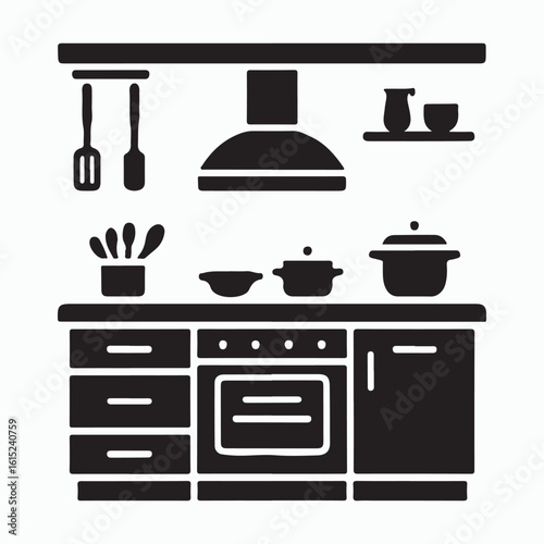 Simple Solid and Outline Kitchen Island Icons for Web, App, and Print Use
