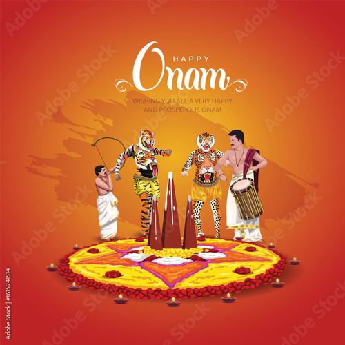 Kerala festival happy onam with Rangoli, use for poster, leaflet , banner