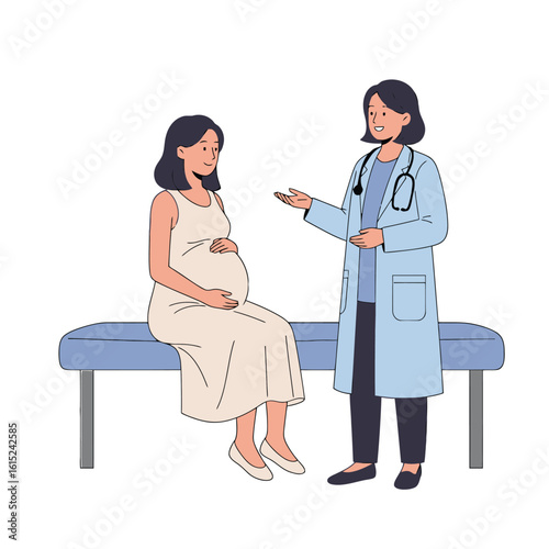 Female Doctor talk with a pregnant women on bed. 