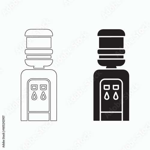 Modern Water Dispenser Icon Set in Solid and Outline Style for Home and Office
