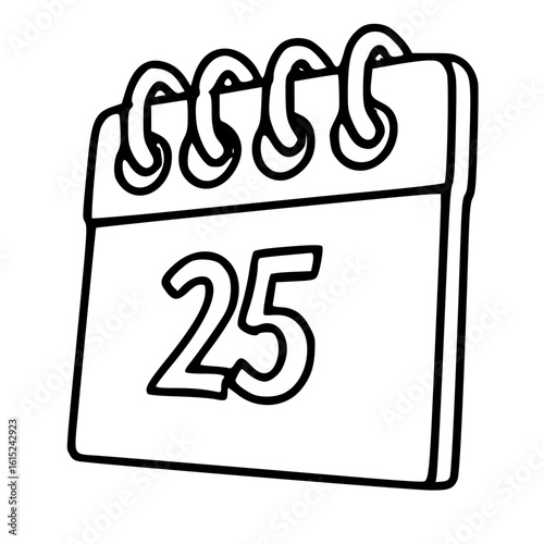 Vector illustration of a black and white doodle calendar with number twenty five
