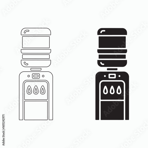 Modern Water Dispenser Icon Set in Solid and Outline Style for Home and Office

