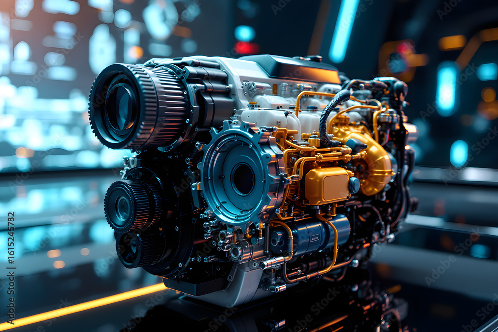 Fototapeta premium Modern Engine Tech Futuristic Machine Car Automobile Power System