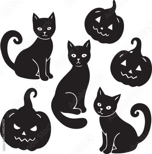 "Spooky Halloween Black Cat Silhouette Bundle – Cute and Scary Cat Clipart with Pumpkins, Bats & Haunted Elements"