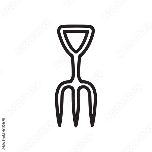 Simple Black Garden Fork or Pitchfork Hand Tool Icon