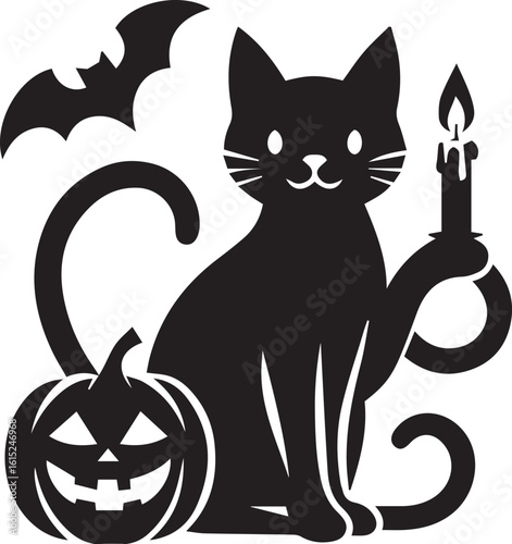  "Spooky Halloween Black Cat Silhouette Bundle – Cute and Scary Cat Clipart with Pumpkins, Bats & Haunted Elements"