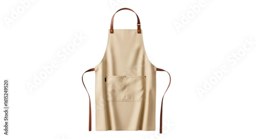 Stylish beige apron with leather straps, perfect for cooking, baking, and culinary experiences